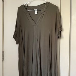 H&M Slouchy Olive Dress V-neck Tshirt Dress Sz 14